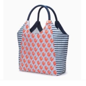 Stella & Dot Dune coral navy beach tote bag